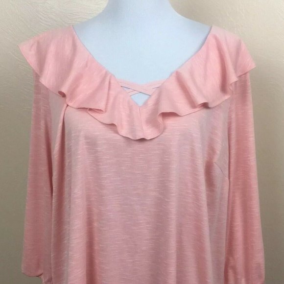 Skies are Blue Womens Plus 1X Peach Criss Cross LS - Picture 1 of 7